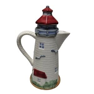 Lighthouse Teapot Pitcher Coastal Beach House Nautical Decor Flowers Inc
